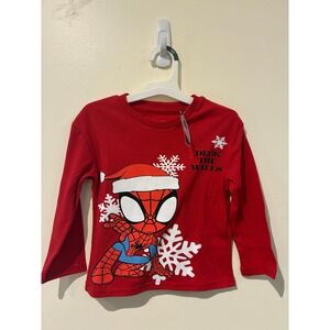 NWT Kids Spiderman Christmas Long Sleeve Shirt Deck the Walls Red 3T
